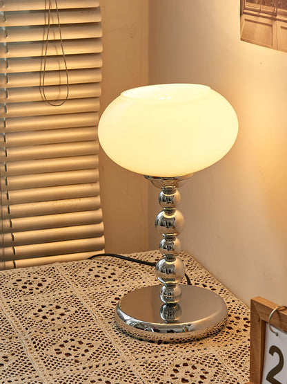 Chrome Table Lamp | Geometric Design | Dark Orange & White Glass