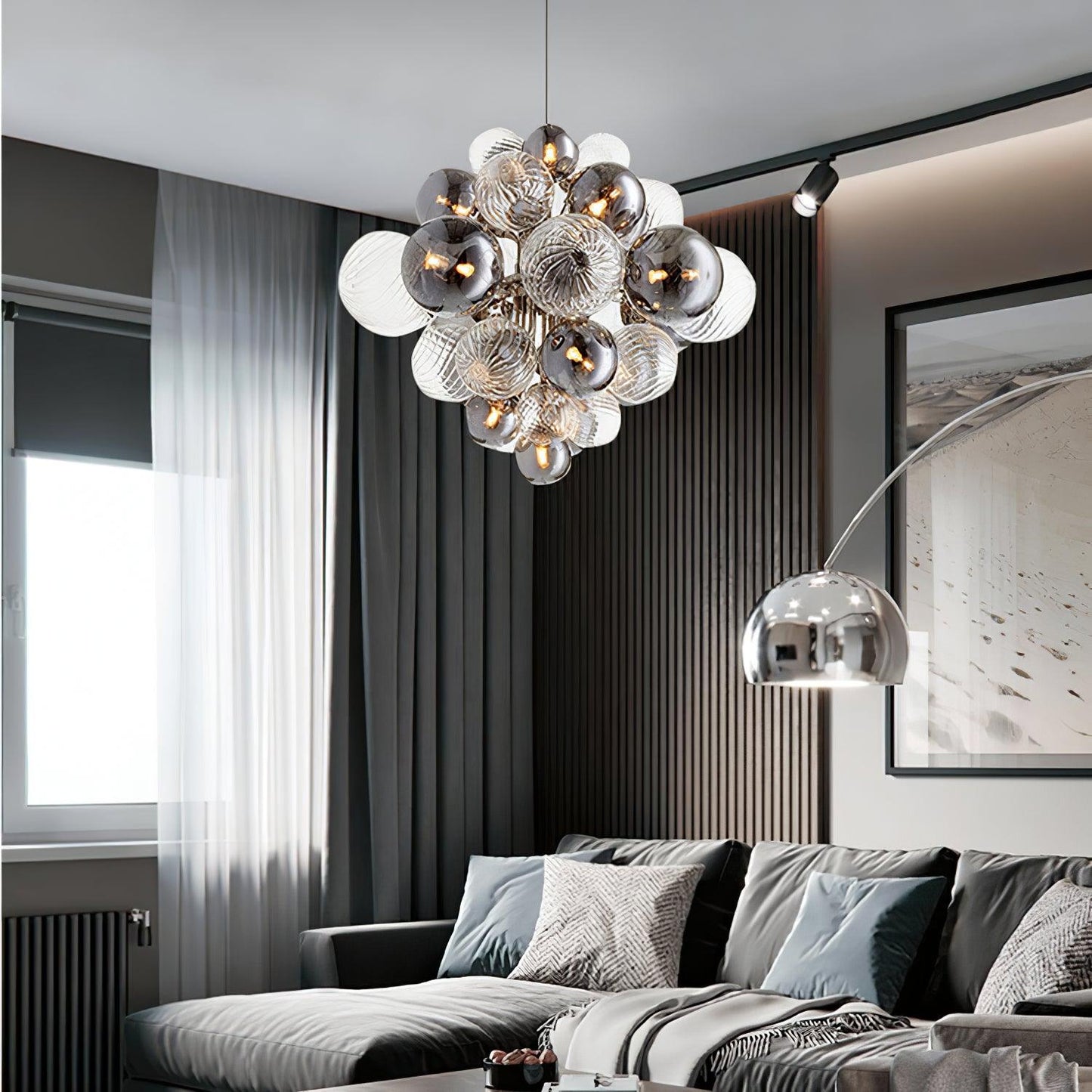 Pallocino Chandelier | Chrome Finish | Smoke Grey Glass | 60cm, 80cm, 100cm Sizes