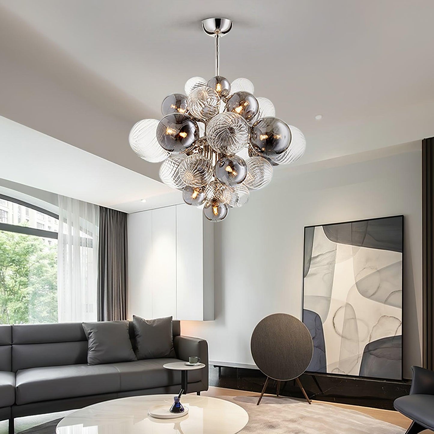 Pallocino Chandelier | Chrome Finish | Smoke Grey Glass | 60cm, 80cm, 100cm Sizes