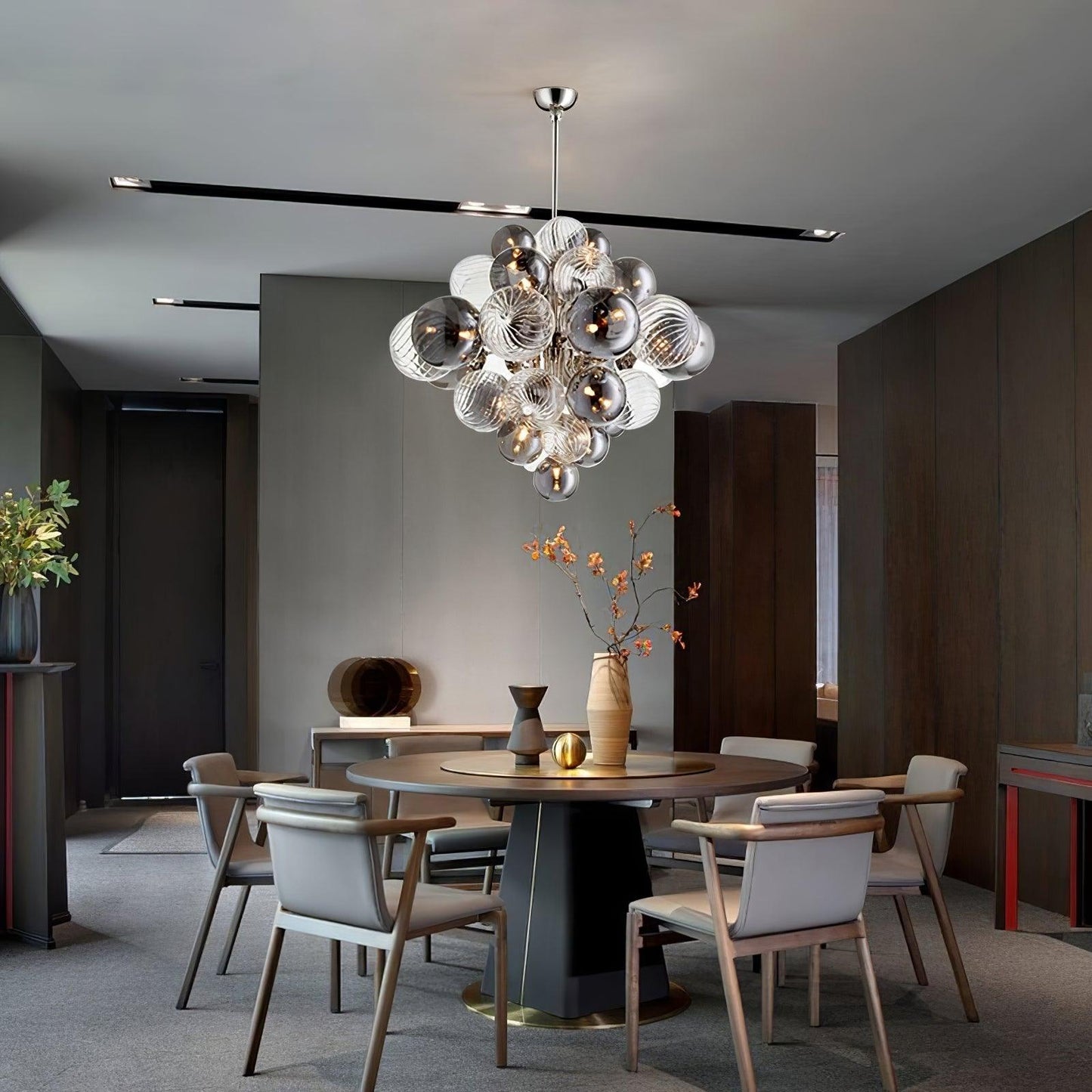 Pallocino Chandelier | Chrome Finish | Smoke Grey Glass | 60cm, 80cm, 100cm Sizes