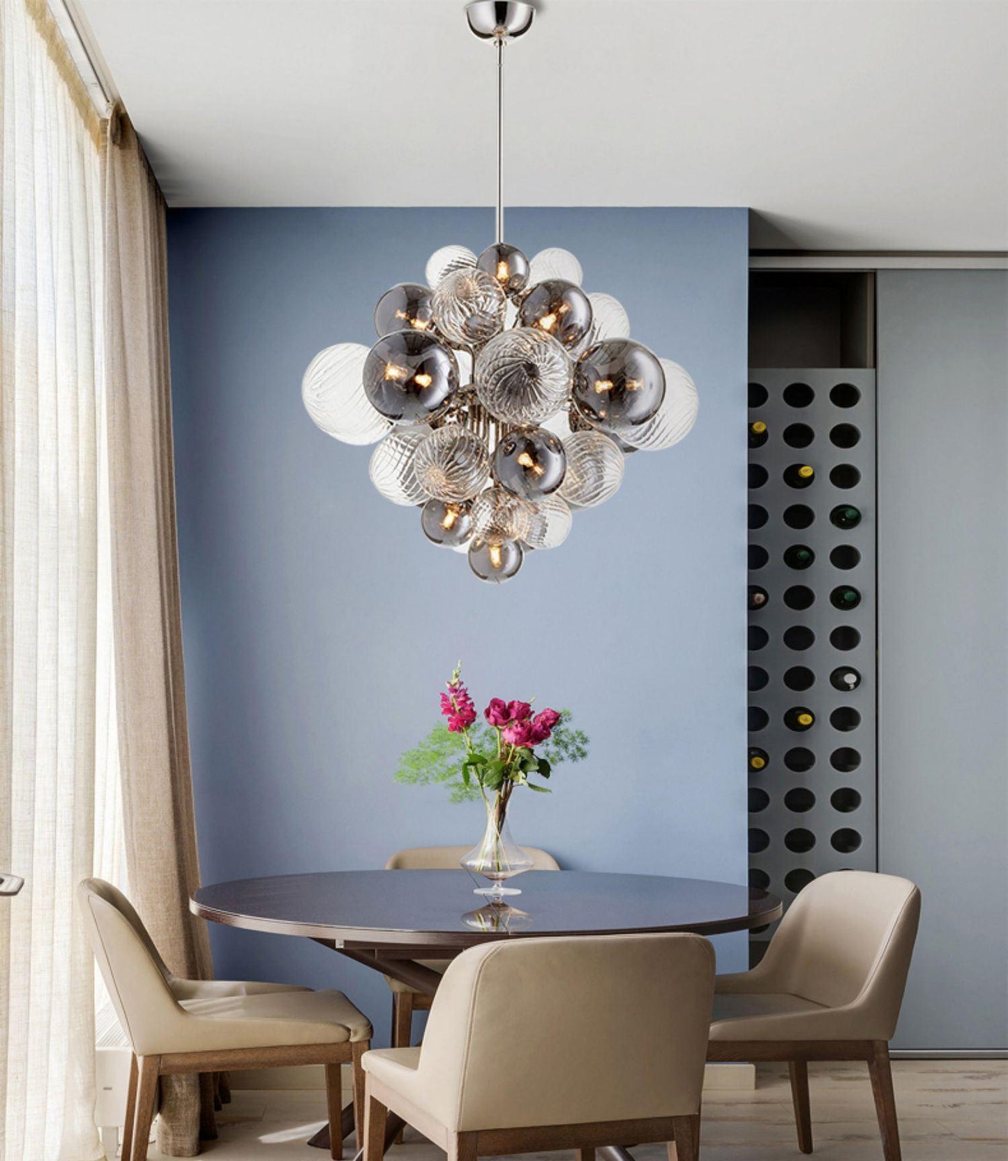 Pallocino Chandelier | Chrome Finish | Smoke Grey Glass | 60cm, 80cm, 100cm Sizes