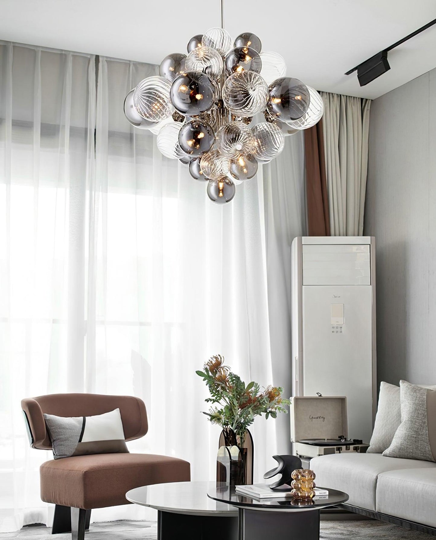 Pallocino Chandelier | Chrome Finish | Smoke Grey Glass | 60cm, 80cm, 100cm Sizes