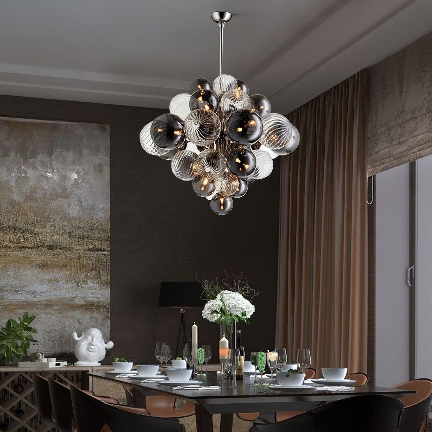 Pallocino Chandelier | Chrome Finish | Smoke Grey Glass | 60cm, 80cm, 100cm Sizes