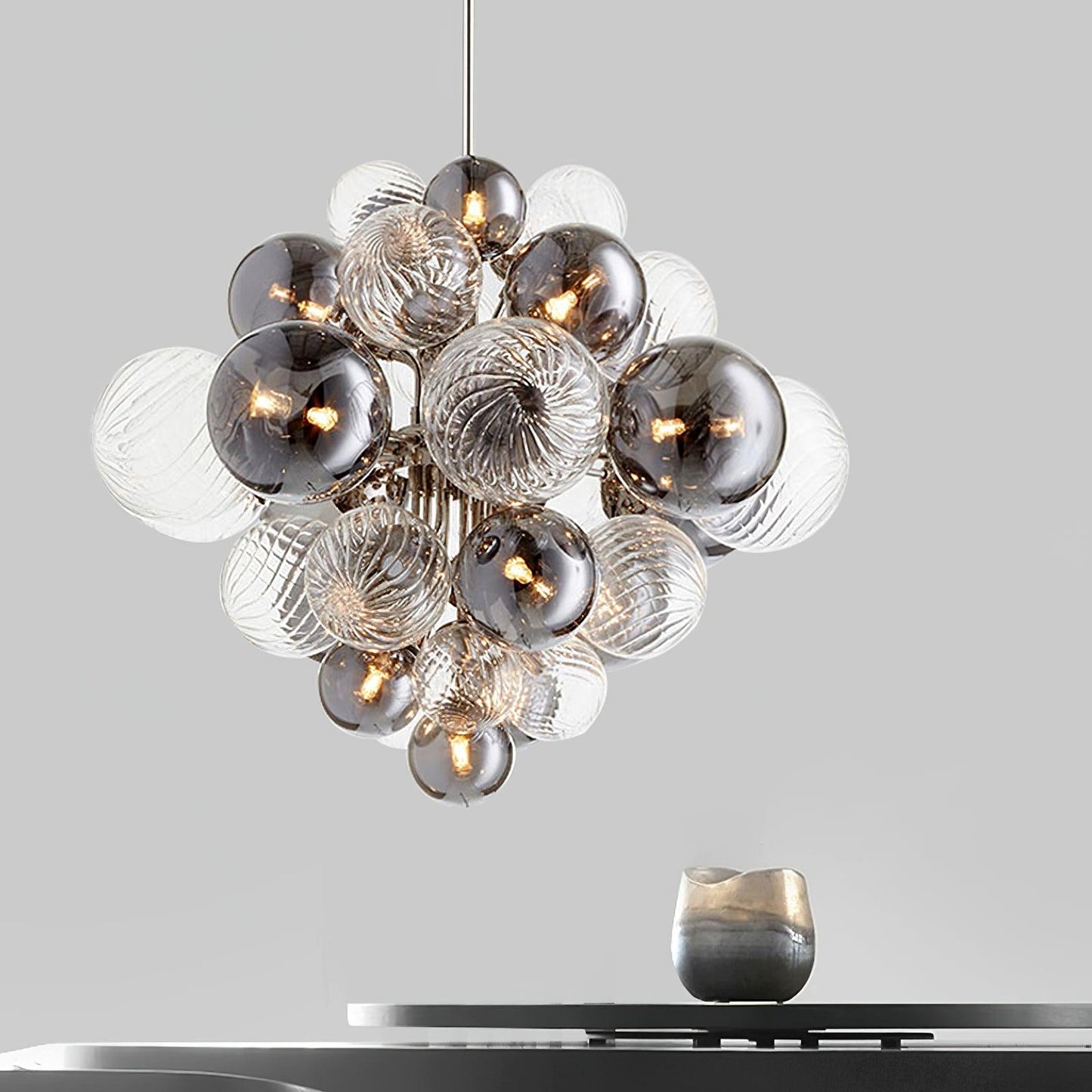 Pallocino Chandelier | Chrome Finish | Smoke Grey Glass | 60cm, 80cm, 100cm Sizes