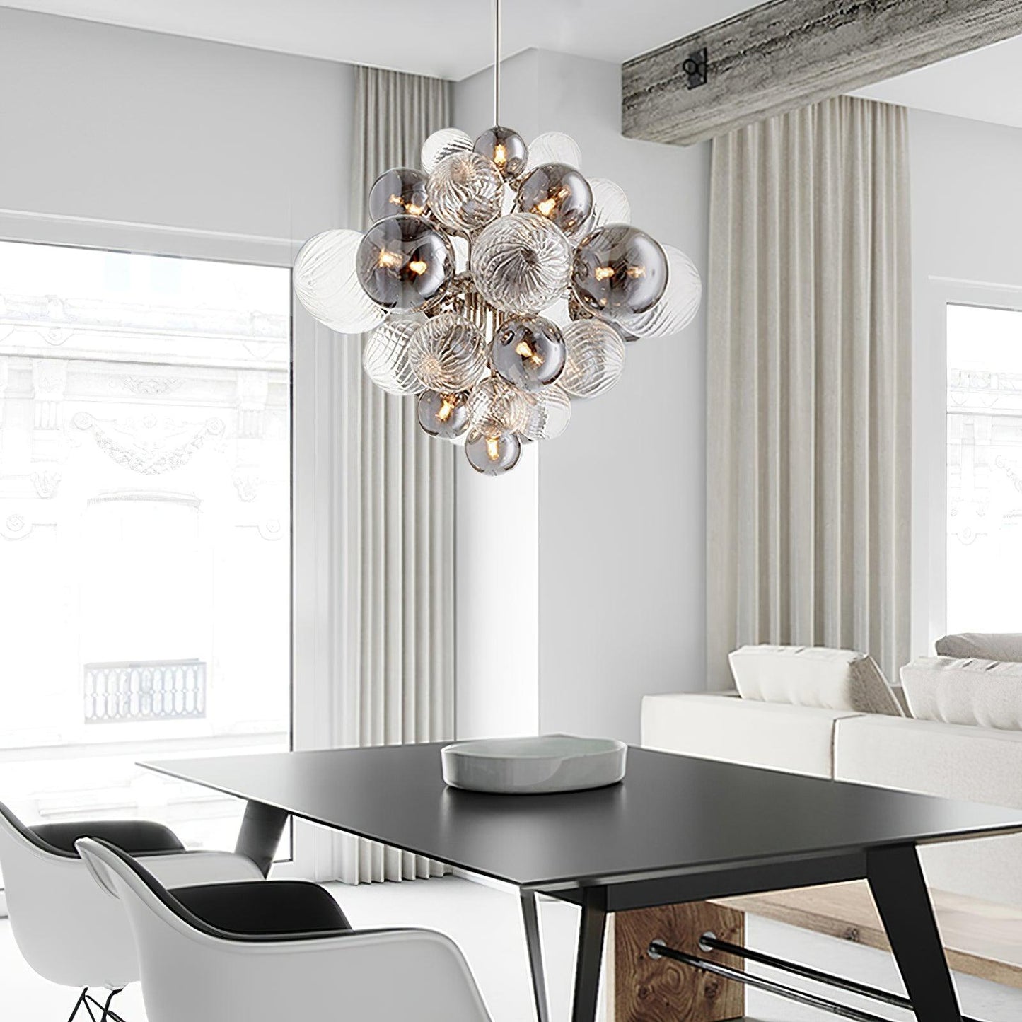 Pallocino Chandelier | Chrome Finish | Smoke Grey Glass | 60cm, 80cm, 100cm Sizes