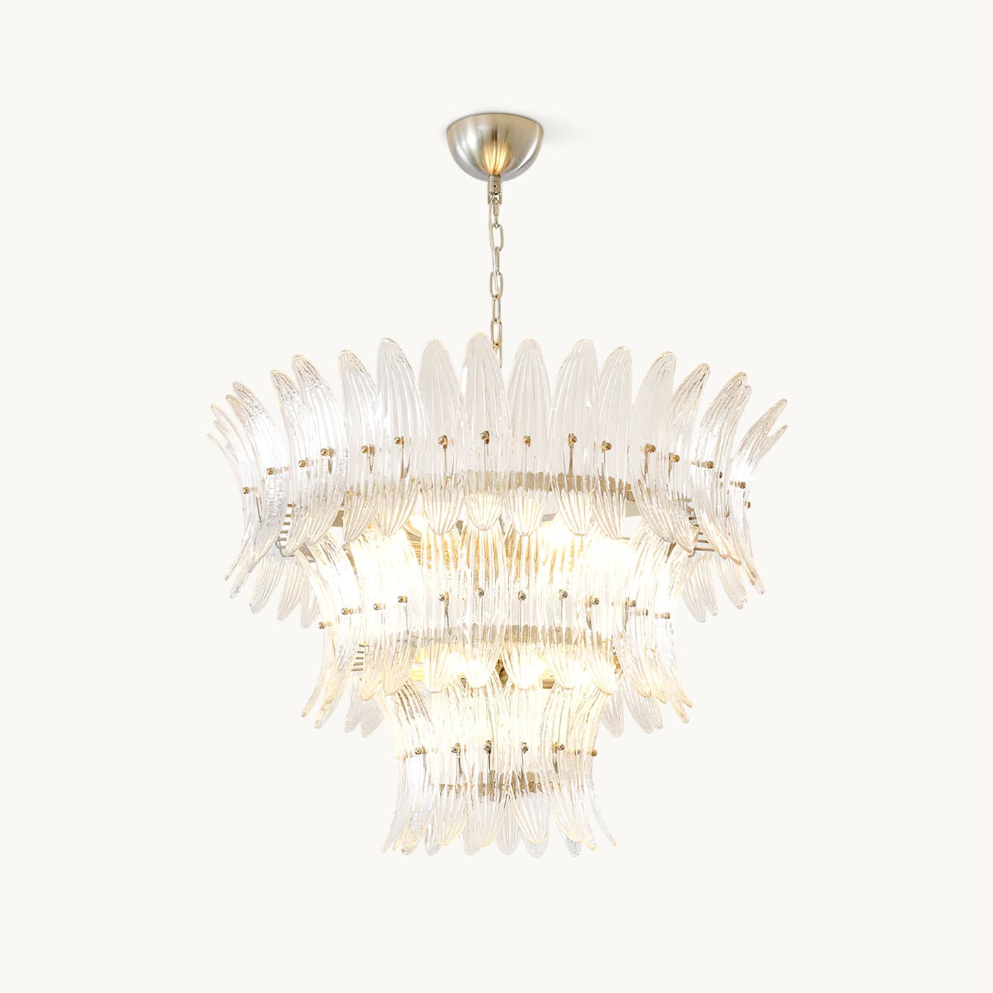 Murano Glass Chandelier | Clear Glass & Nickel Frame | 90cm Diameter