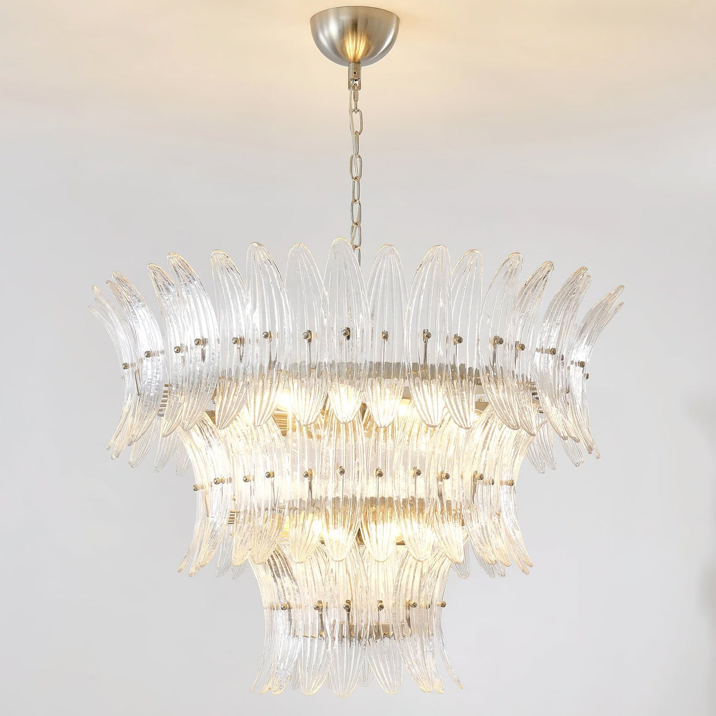 Murano Glass Chandelier | Clear Glass & Nickel Frame | 90cm Diameter