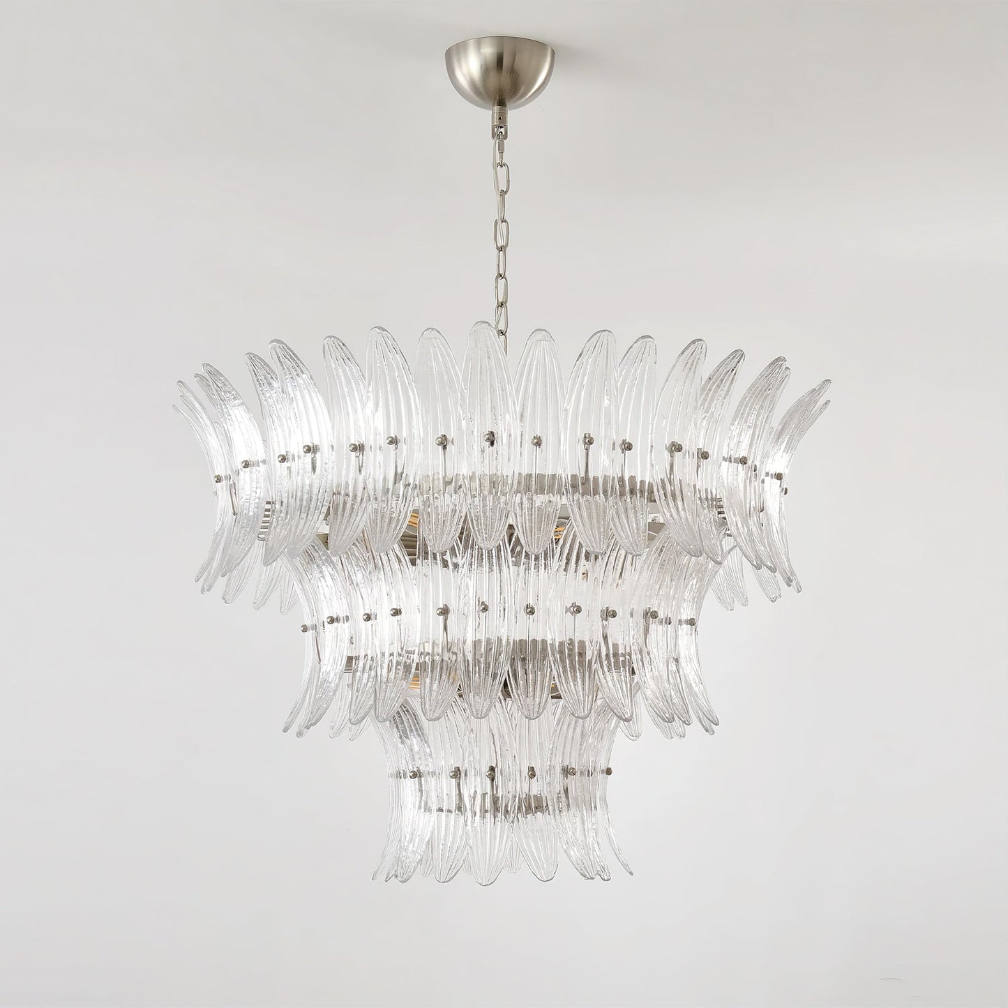 Murano Glass Chandelier | Clear Glass & Nickel Frame | 90cm Diameter