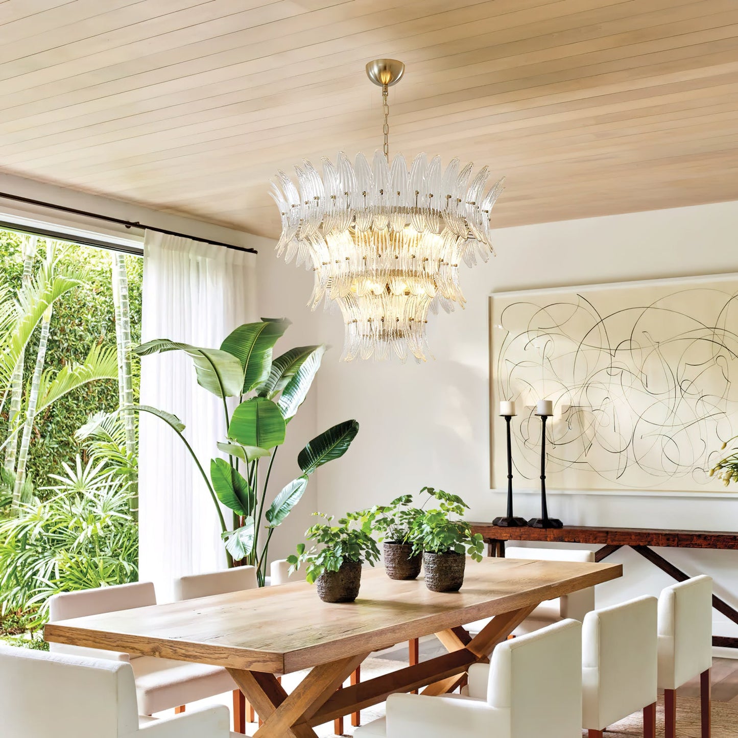 Murano Glass Chandelier | Clear Glass & Nickel Frame | 90cm Diameter
