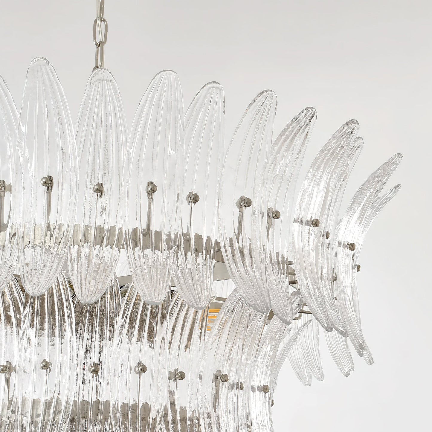 Murano Glass Chandelier | Clear Glass & Nickel Frame | 90cm Diameter