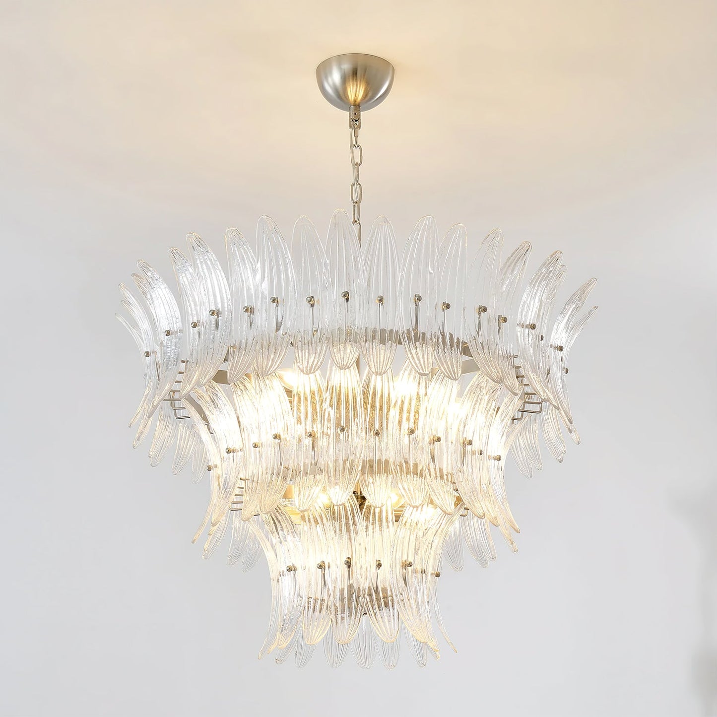 Murano Glass Chandelier | Clear Glass & Nickel Frame | 90cm Diameter