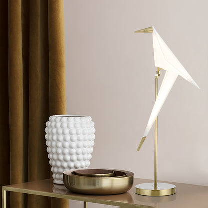 Paper Crane Bird Table Lamp | Integrated LED | Gold & White