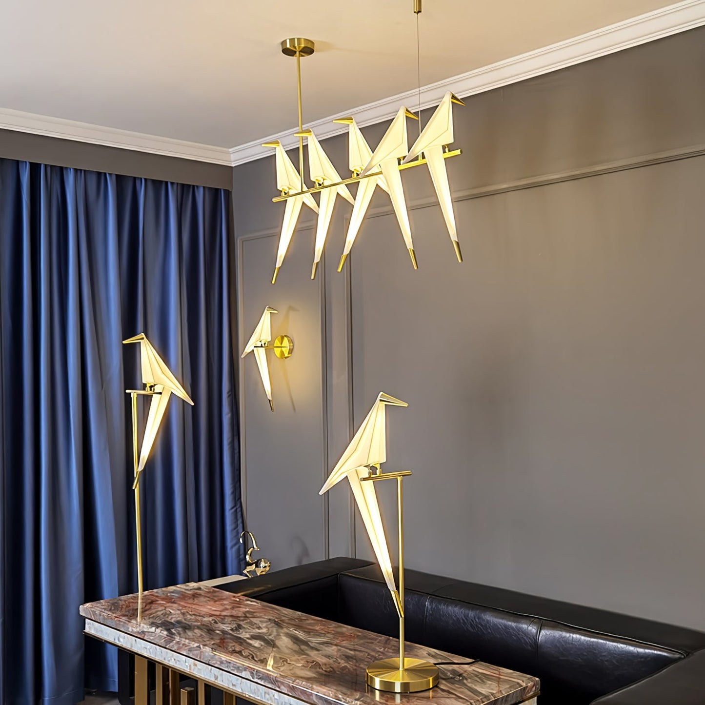 Paper Crane Bird Table Lamp | Integrated LED | Gold & White