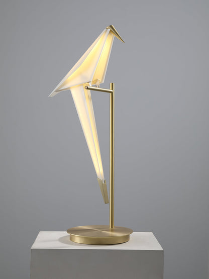 Paper Crane Bird Table Lamp | Integrated LED | Gold & White