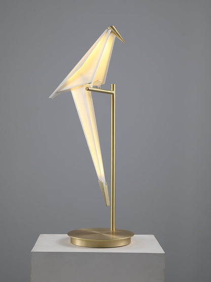 Paper Crane Bird Table Lamp | Integrated LED | Gold & White