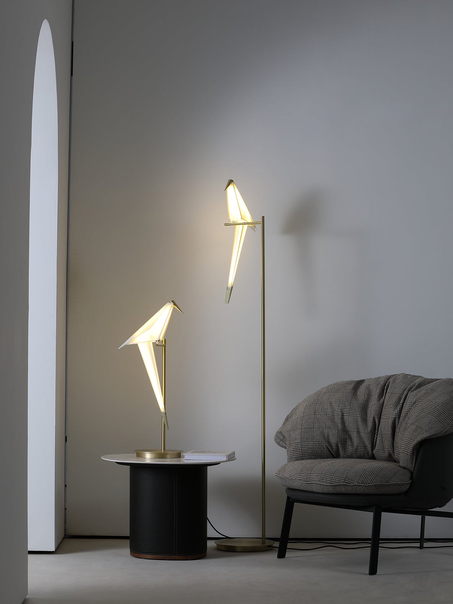 Paper Crane Bird Table Lamp | Integrated LED | Gold & White