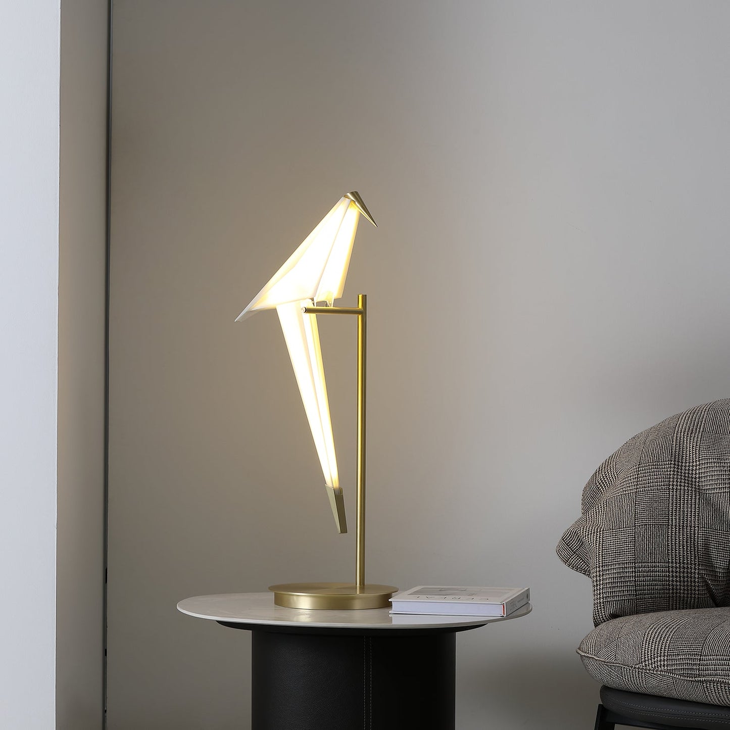 Paper Crane Bird Table Lamp | Integrated LED | Gold & White