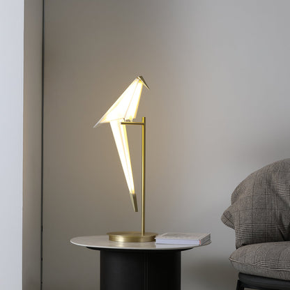 Paper Crane Bird Table Lamp | Integrated LED | Gold & White