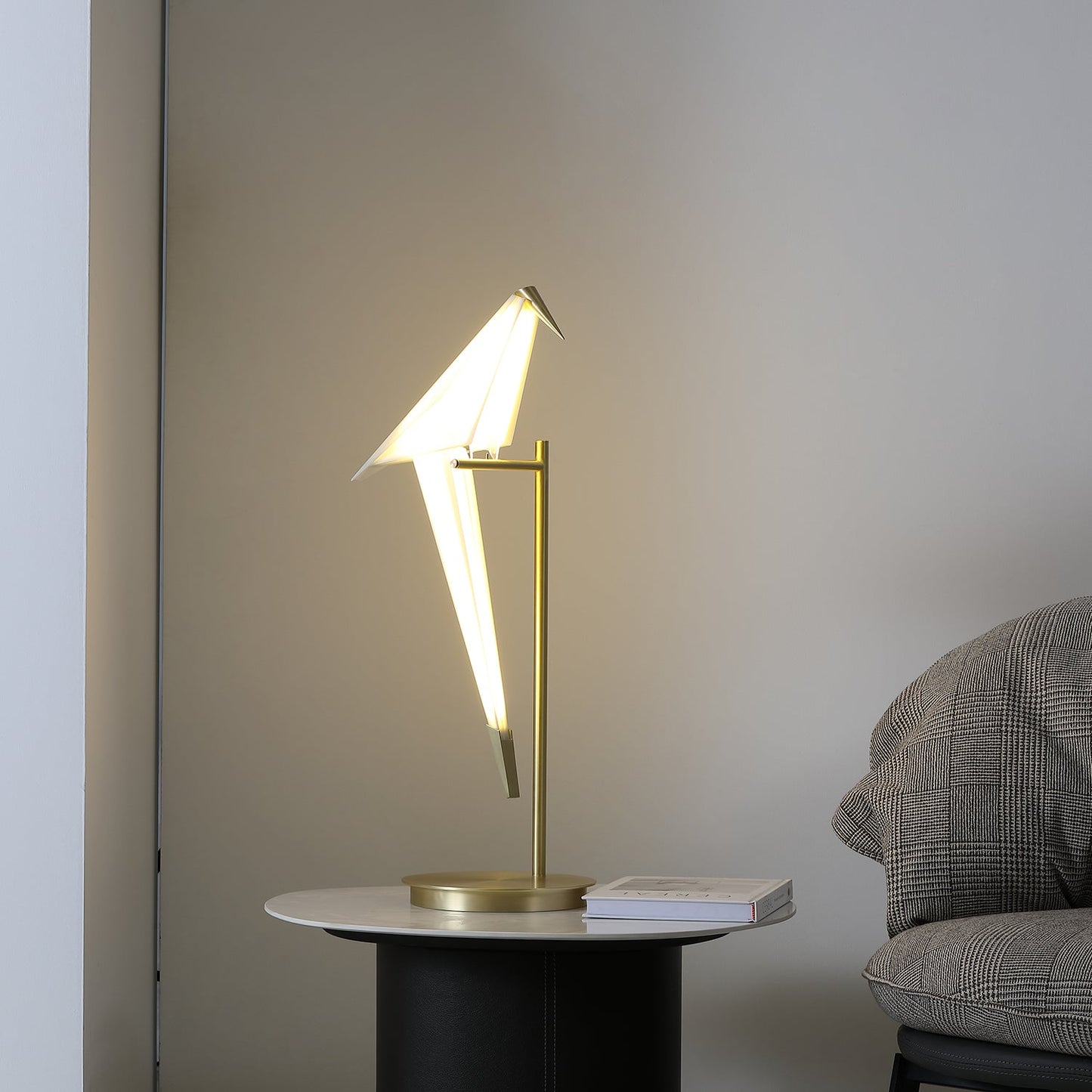Paper Crane Bird Table Lamp | Integrated LED | Gold & White