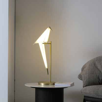 Paper Crane Bird Table Lamp | Integrated LED | Gold & White