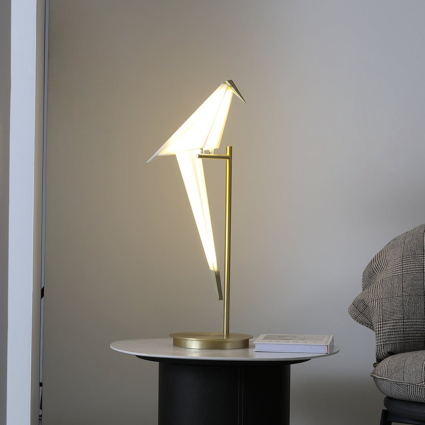 Paper Crane Bird Table Lamp | Integrated LED | Gold & White