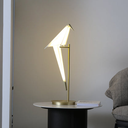 Paper Crane Bird Table Lamp | Integrated LED | Gold & White