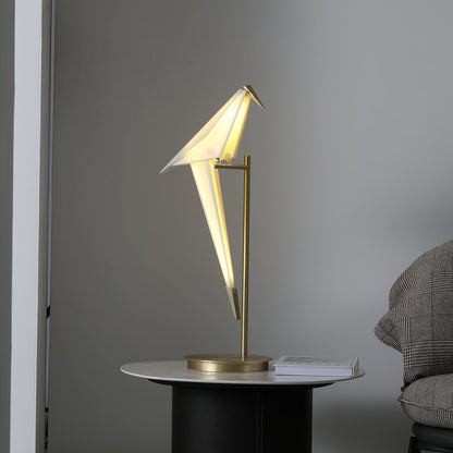 Paper Crane Bird Table Lamp | Integrated LED | Gold & White
