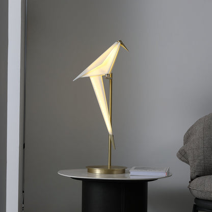 Paper Crane Bird Table Lamp | Integrated LED | Gold & White