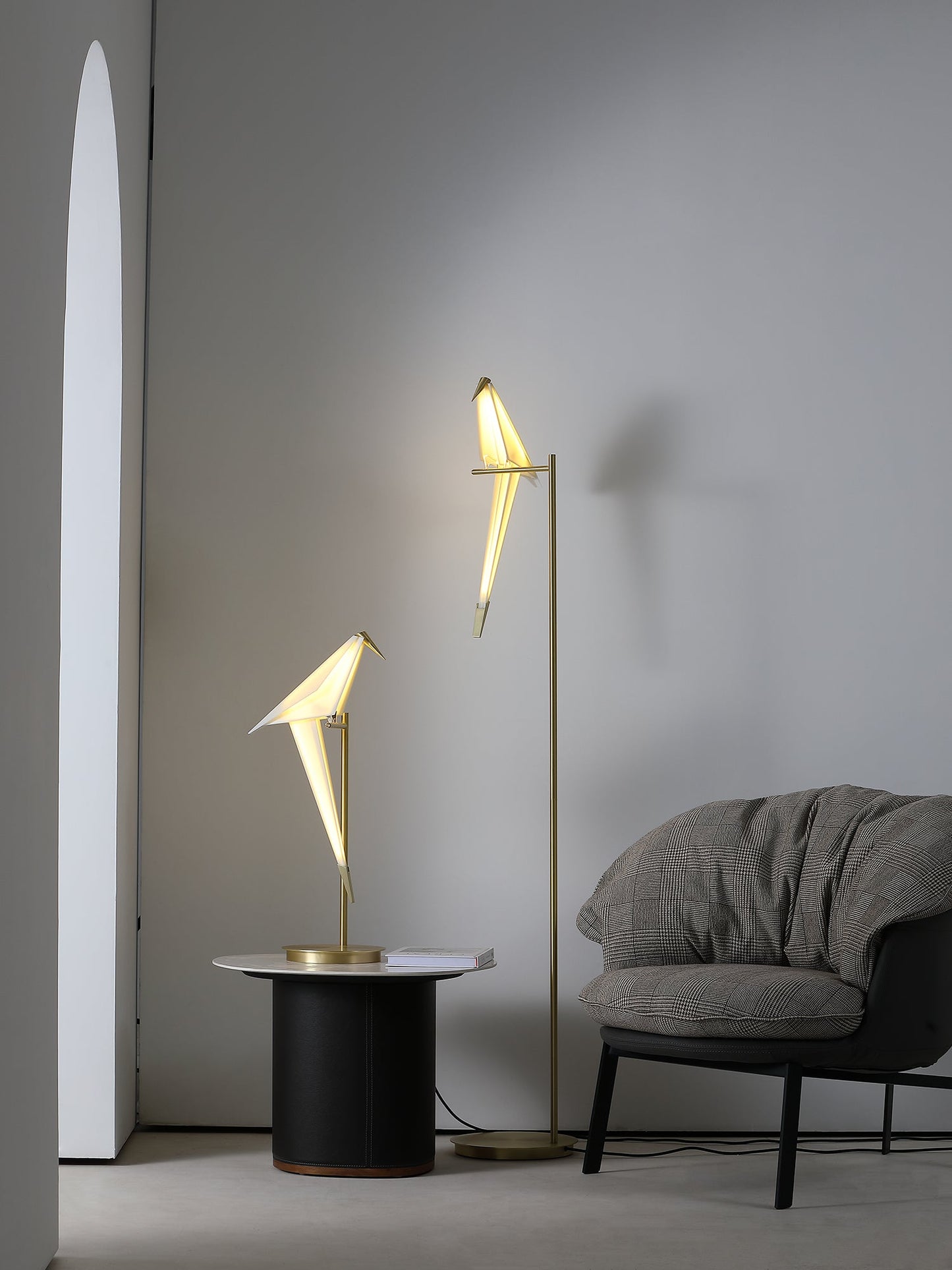 Paper Crane Bird Table Lamp | Integrated LED | Gold & White