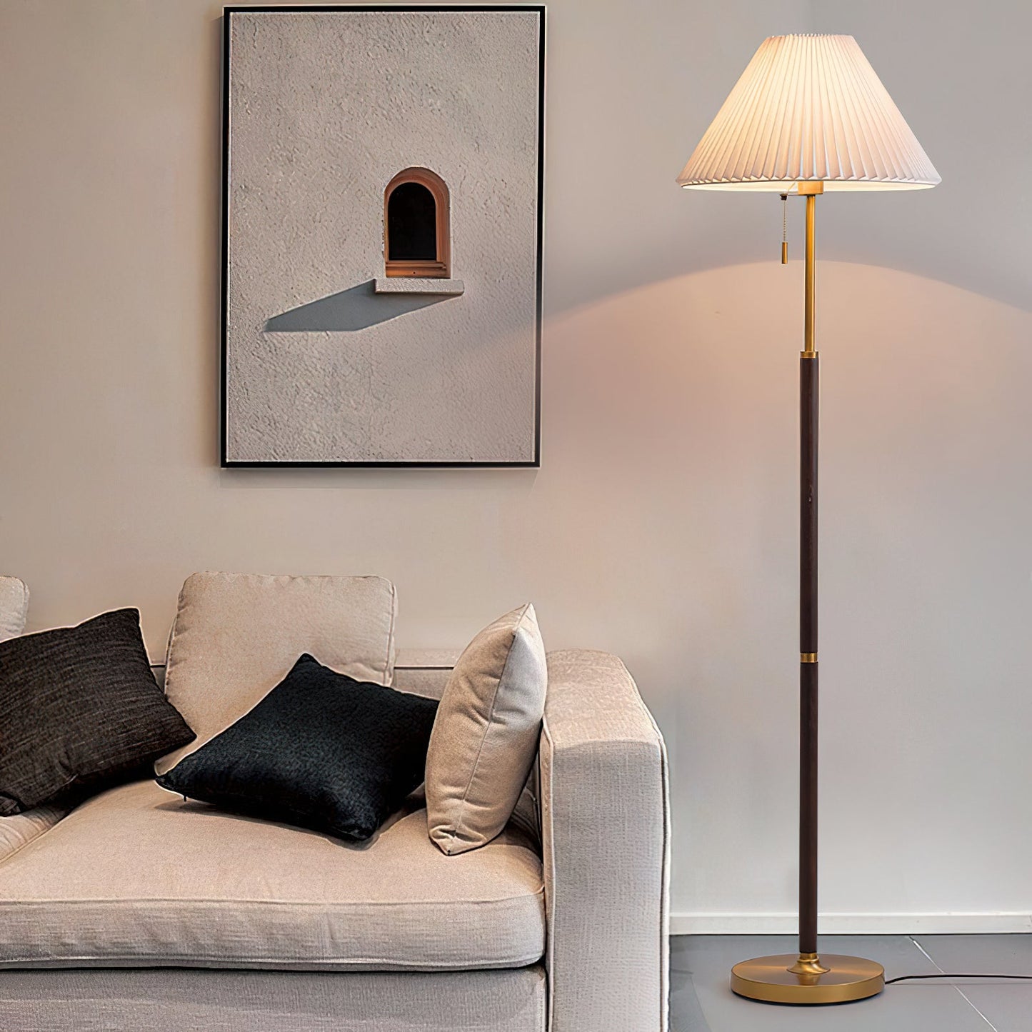 Wooden Floor Lamp | Walnut Finish | White Shade