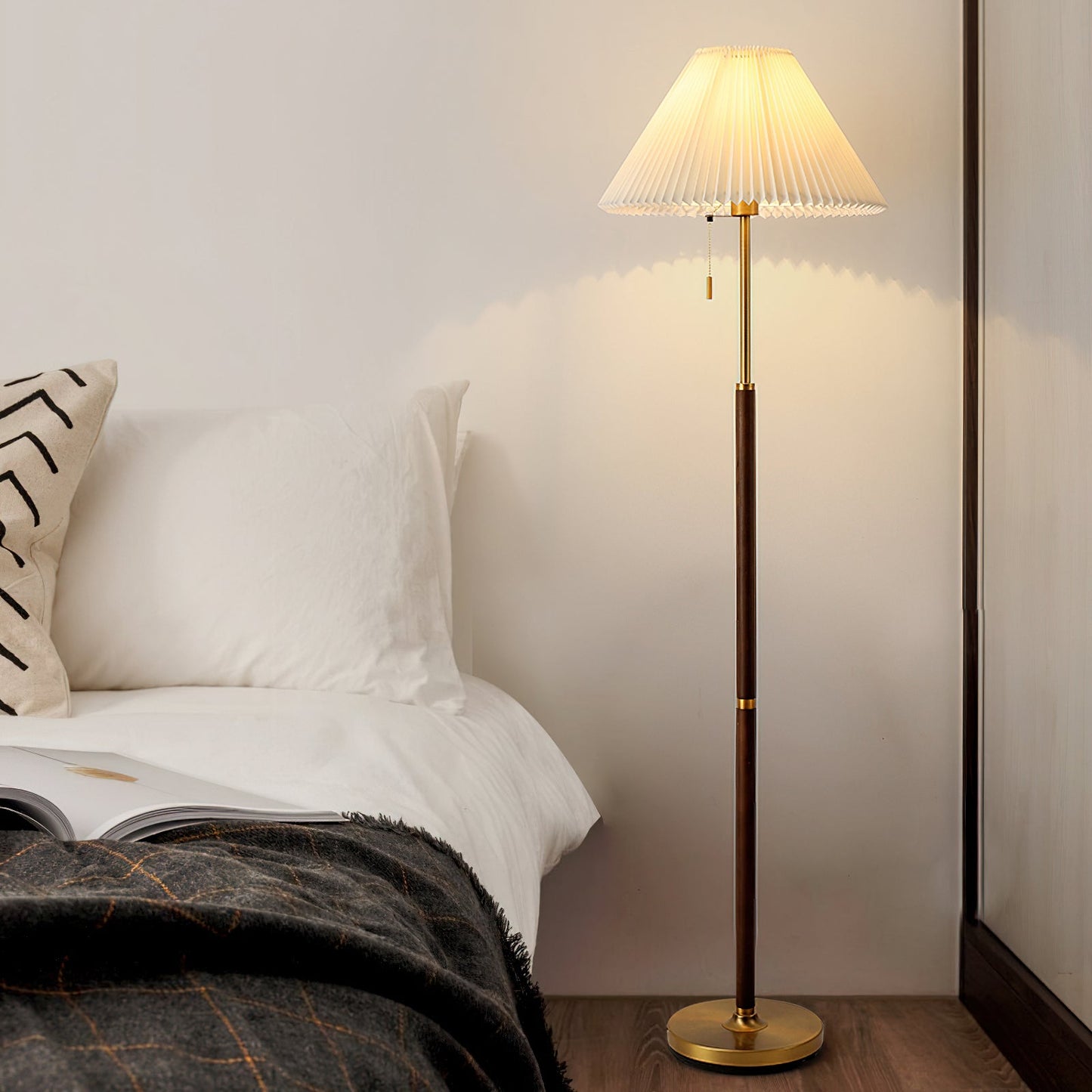 Wooden Floor Lamp | Walnut Finish | White Shade