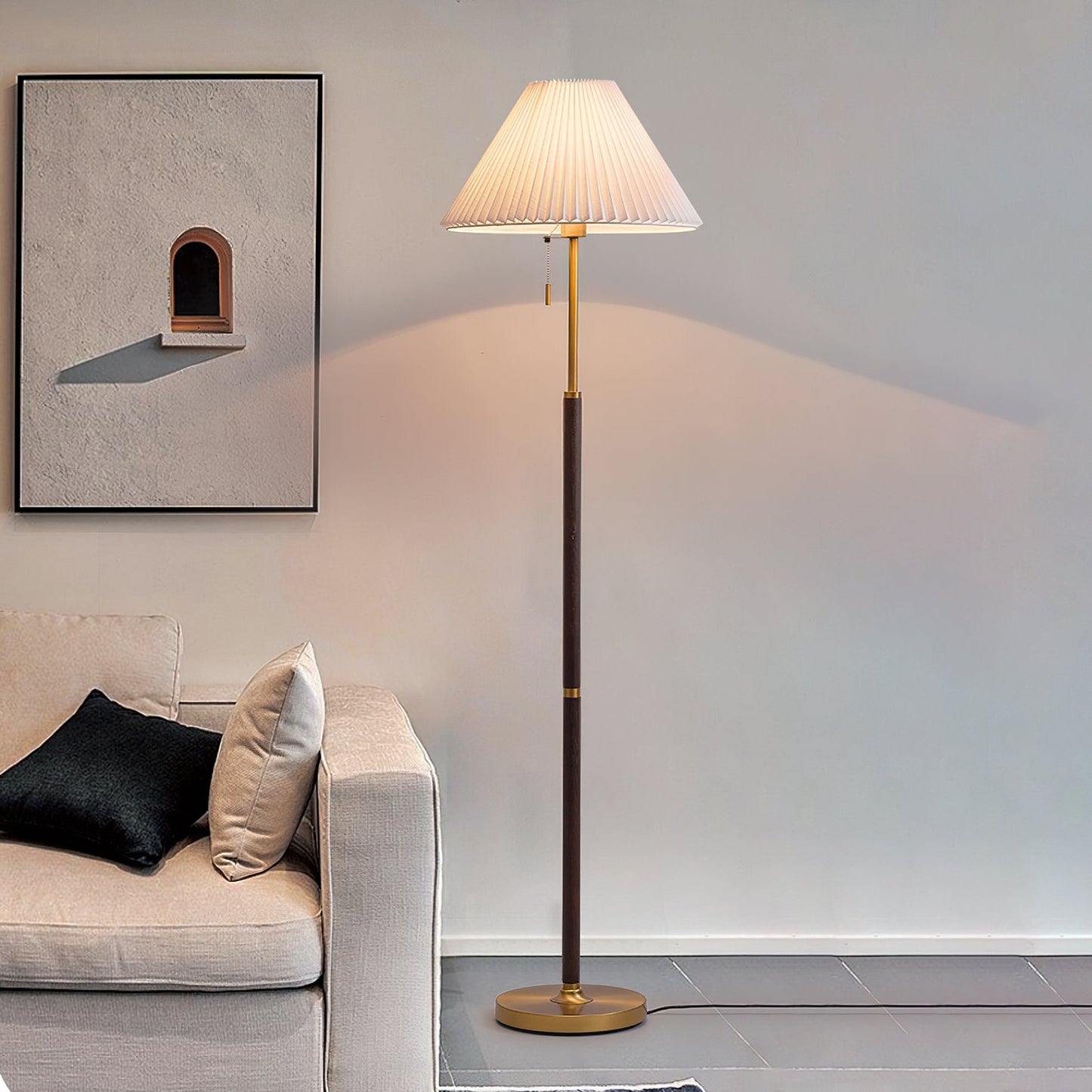 Wooden Floor Lamp | Walnut Finish | White Shade