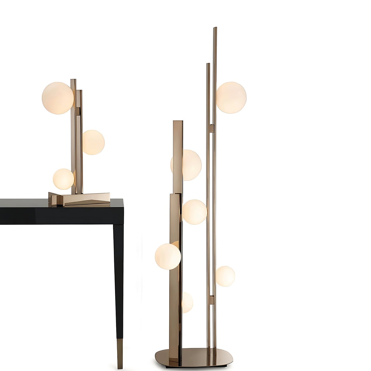 Pascal Table Lamp | Faux Copper Finish | White Glass Globes