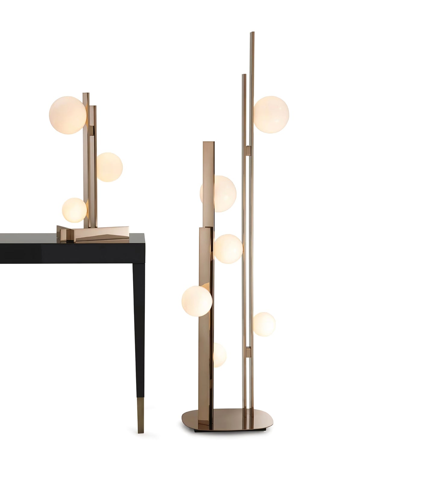 Pascal Table Lamp | Faux Copper Finish | White Glass Globes