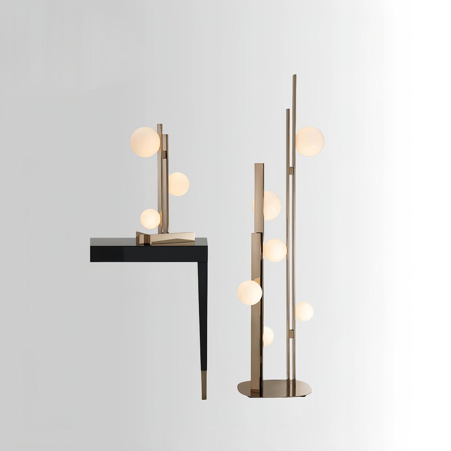 Pascal Table Lamp | Faux Copper Finish | White Glass Globes