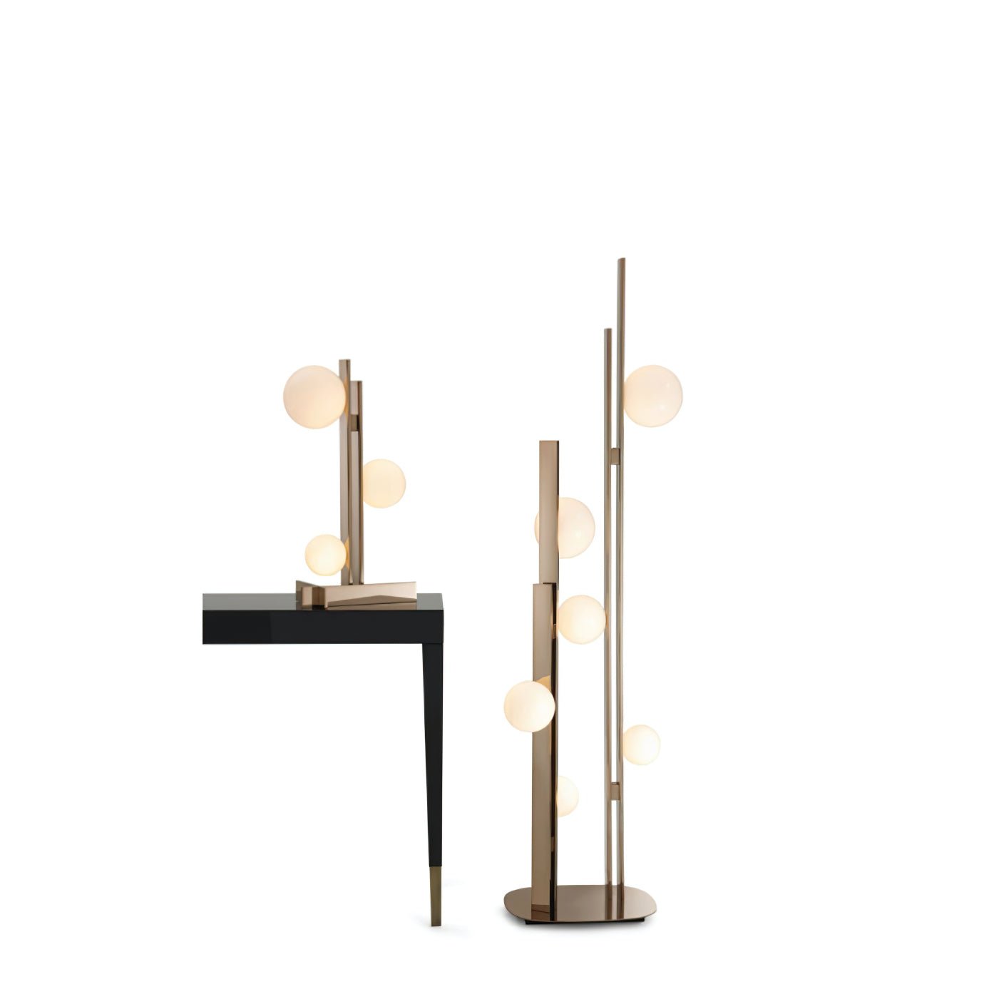 Pascal Table Lamp | Faux Copper Finish | White Glass Globes