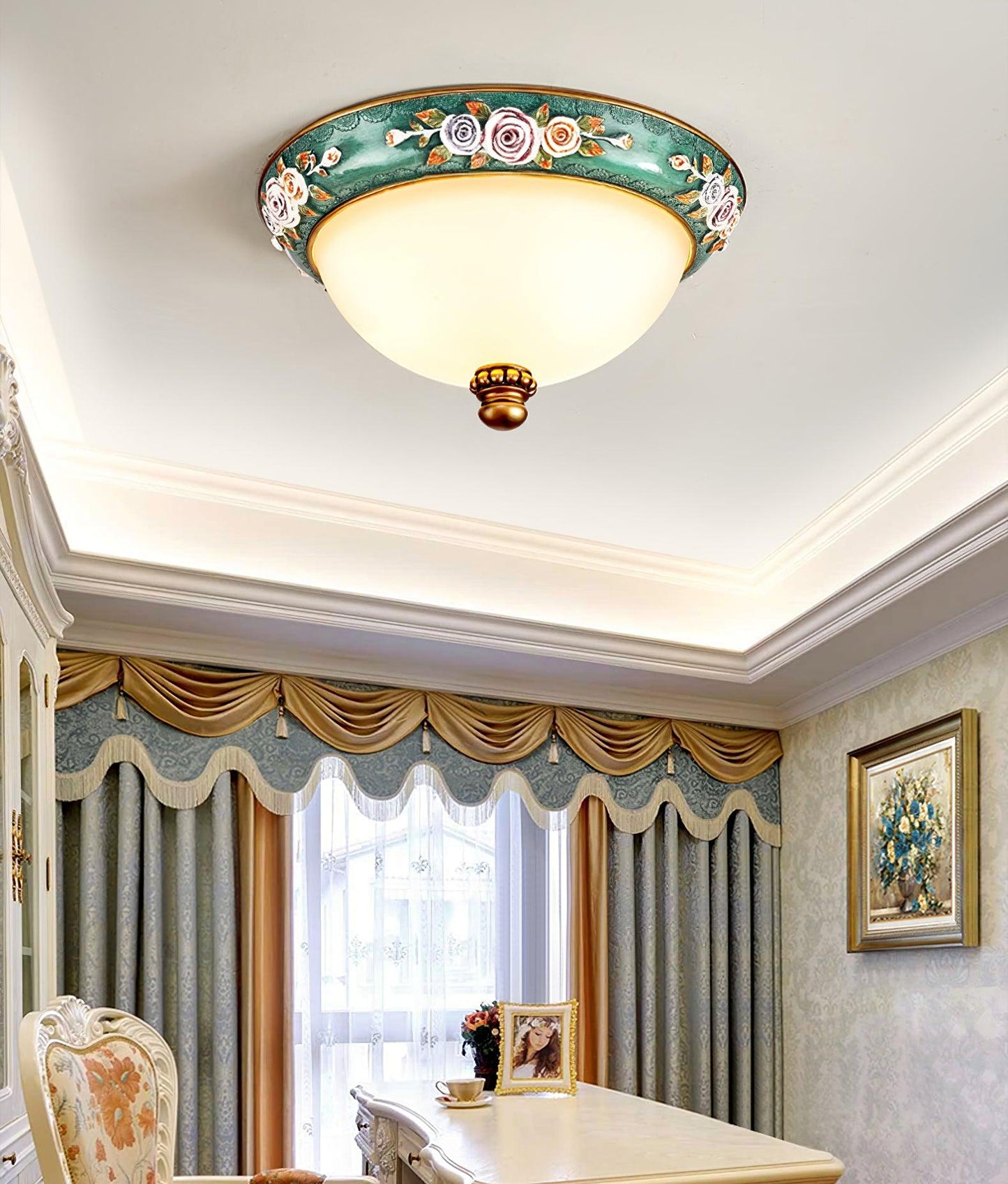 Pastoral Ceiling Light | Stained Glass & Resin | Blue & White, 3 Sizes Available