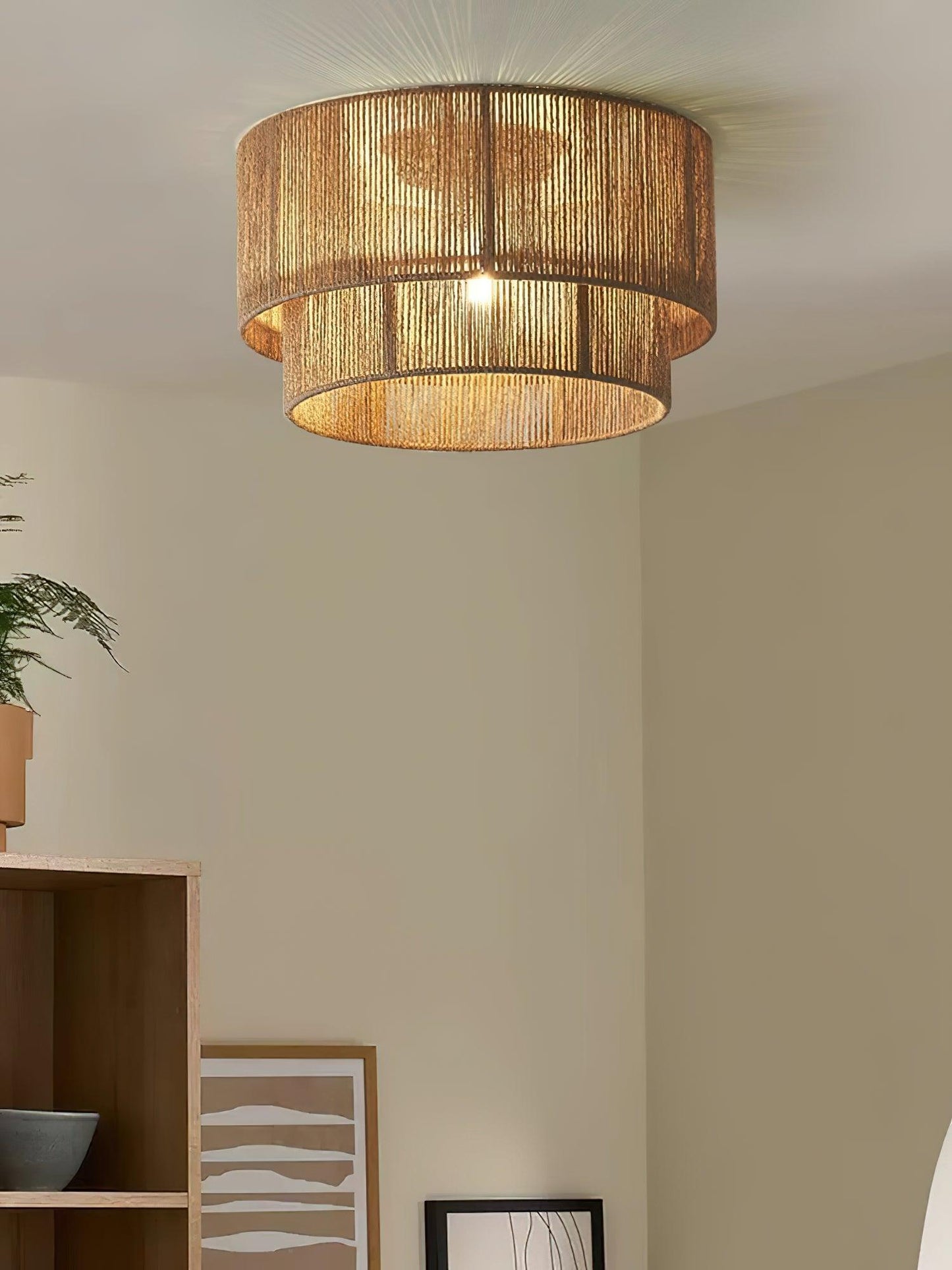 Patric Ceiling Light | Woven Hemp Rope | Brown | 3 Bulb Capacity