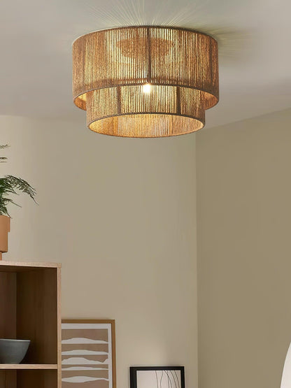 Patric Ceiling Light | Woven Hemp Rope | Brown | 3 Bulb Capacity
