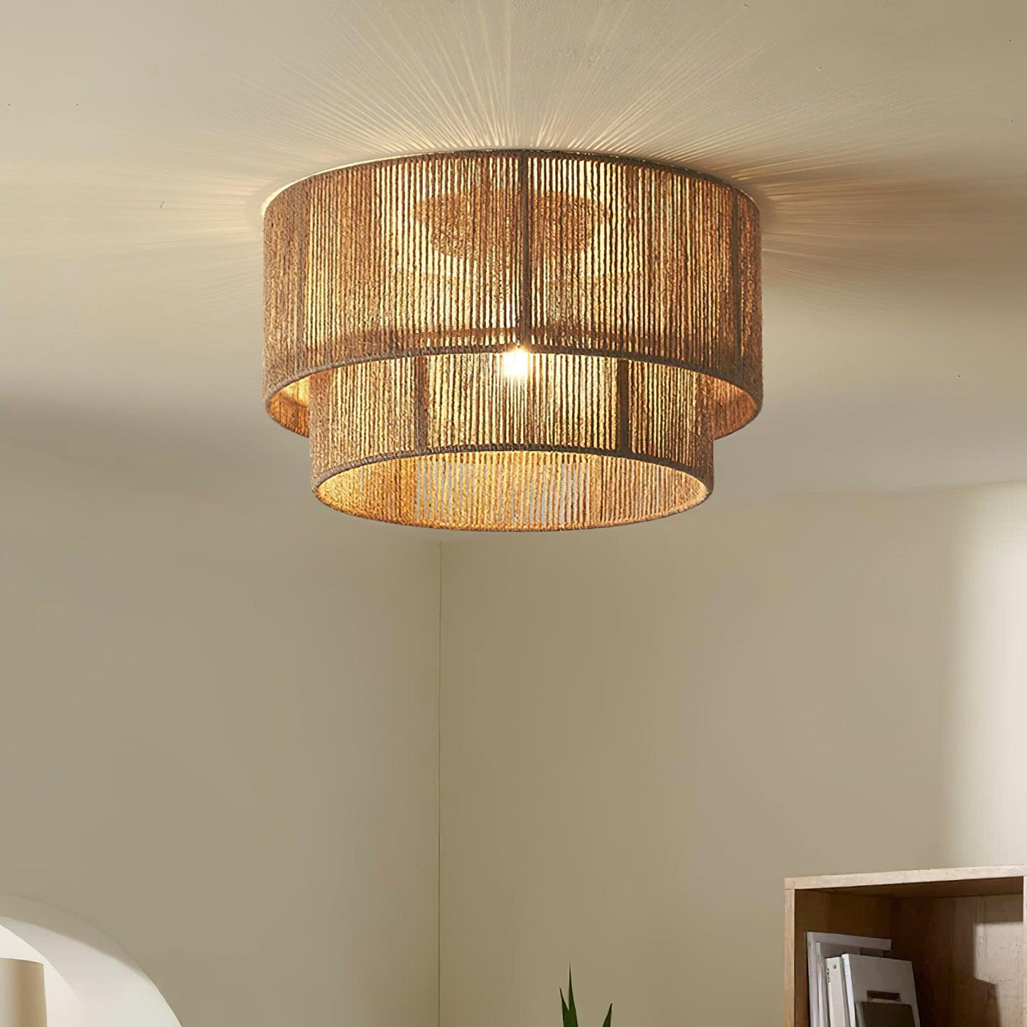 Patric Ceiling Light | Woven Hemp Rope | Brown | 3 Bulb Capacity