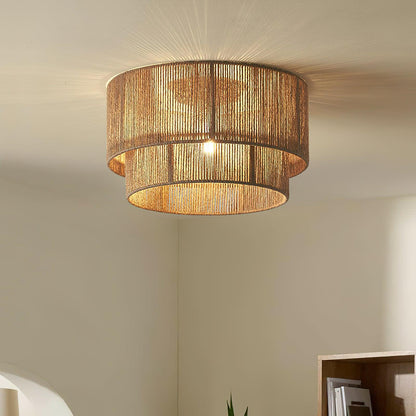 Patric Ceiling Light | Woven Hemp Rope | Brown | 3 Bulb Capacity
