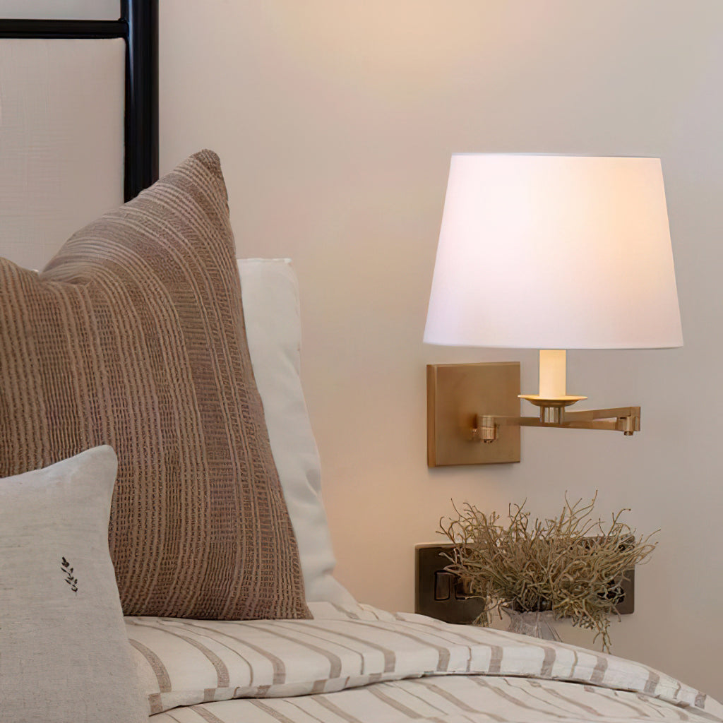Pauline Swing Arm Wall Lamp | Polished Brass | White Shade