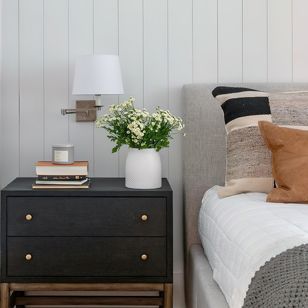 Pauline Swing Arm Wall Lamp | Polished Brass | White Shade