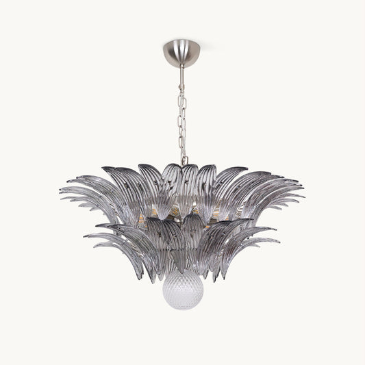 Pavia Glass Chandelier | Metal Frame | Chrome and Grey