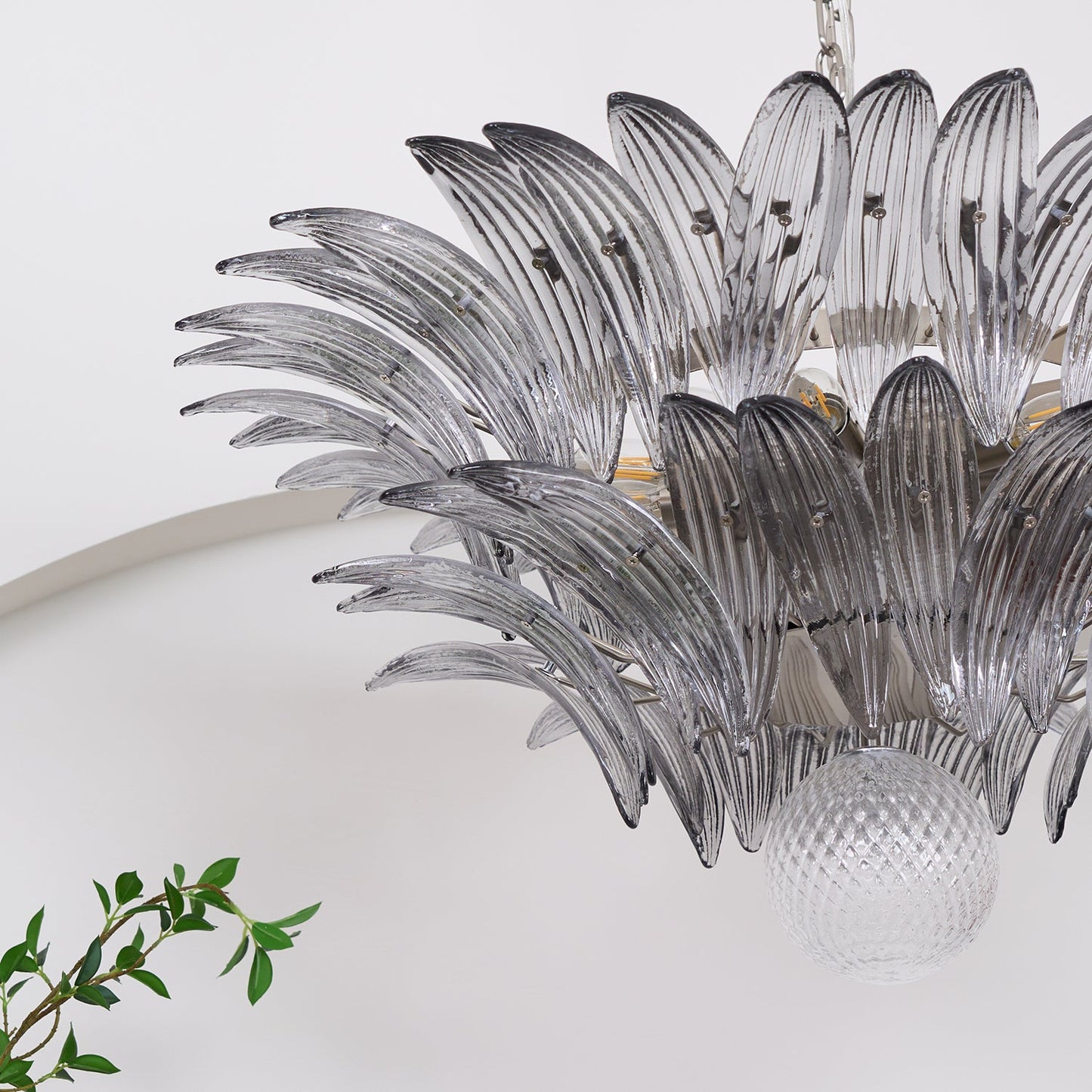 Pavia Glass Chandelier | Metal Frame | Chrome and Grey