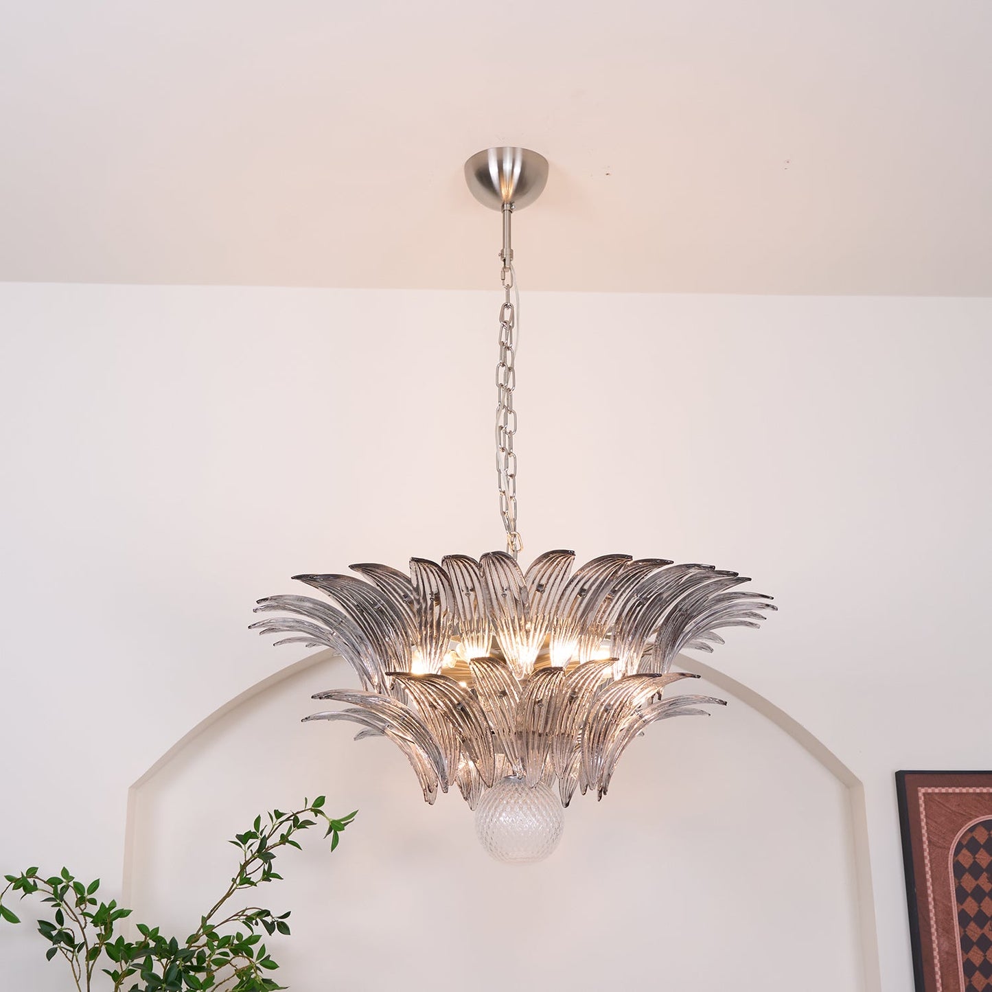 Pavia Glass Chandelier | Metal Frame | Chrome and Grey