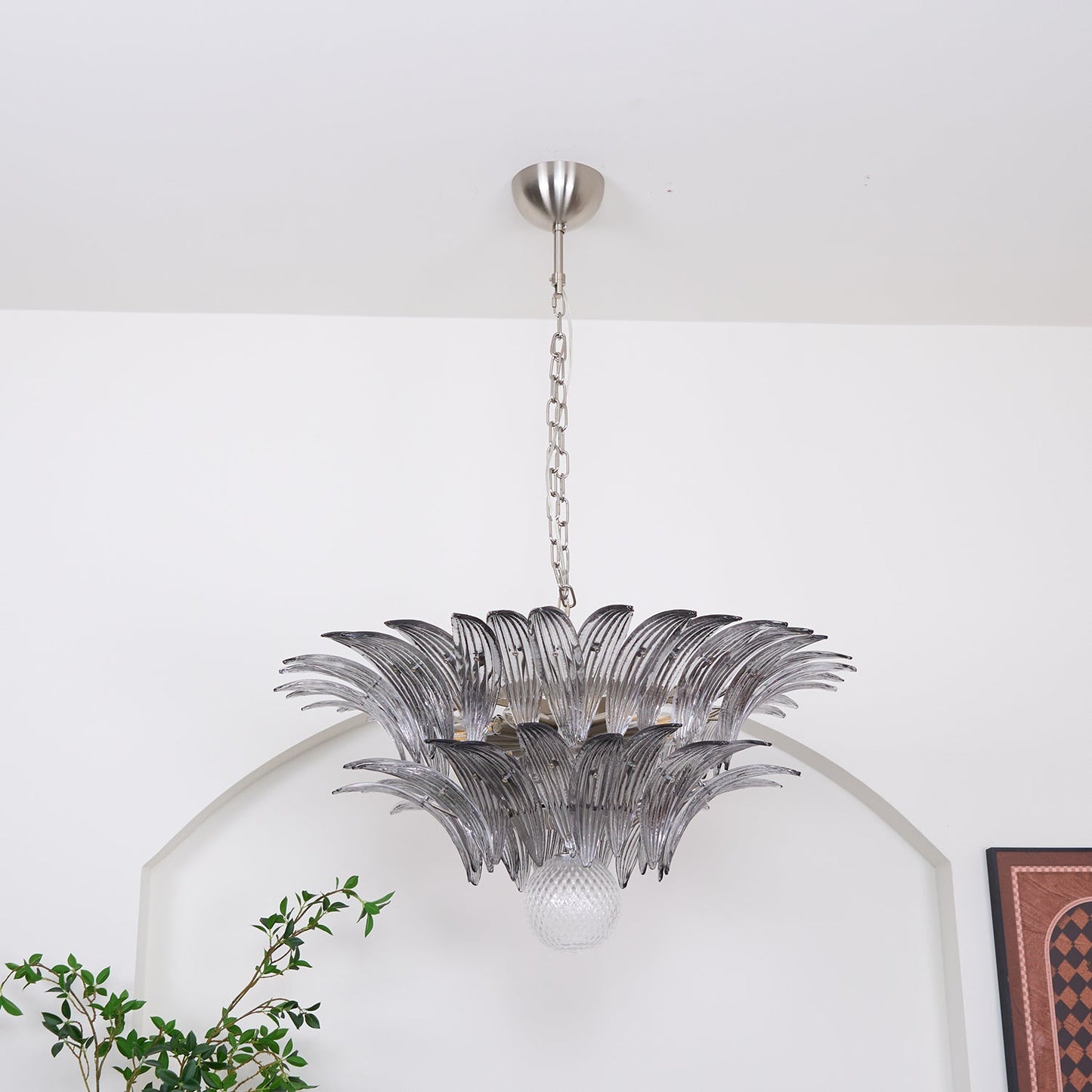 Pavia Glass Chandelier | Metal Frame | Chrome and Grey