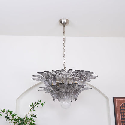 Pavia Glass Chandelier | Metal Frame | Chrome and Grey