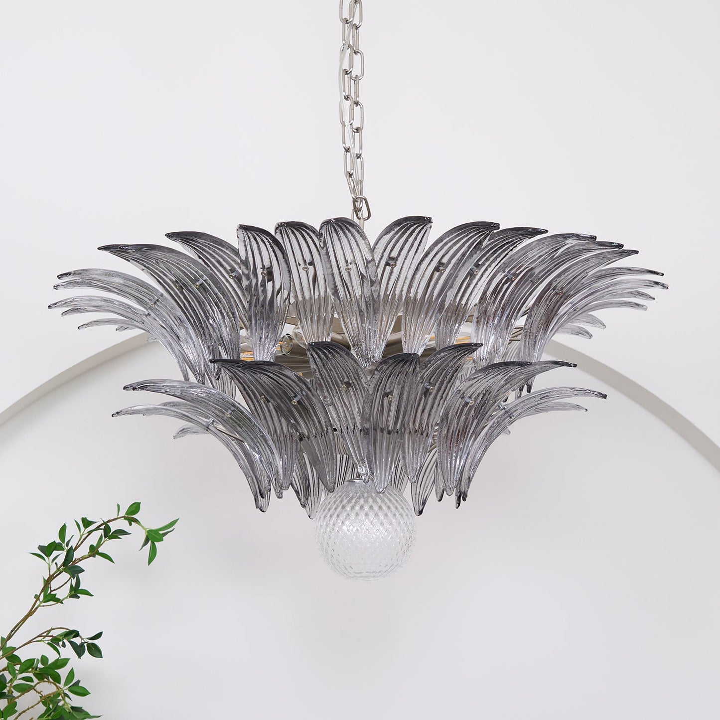 Pavia Glass Chandelier | Metal Frame | Chrome and Grey