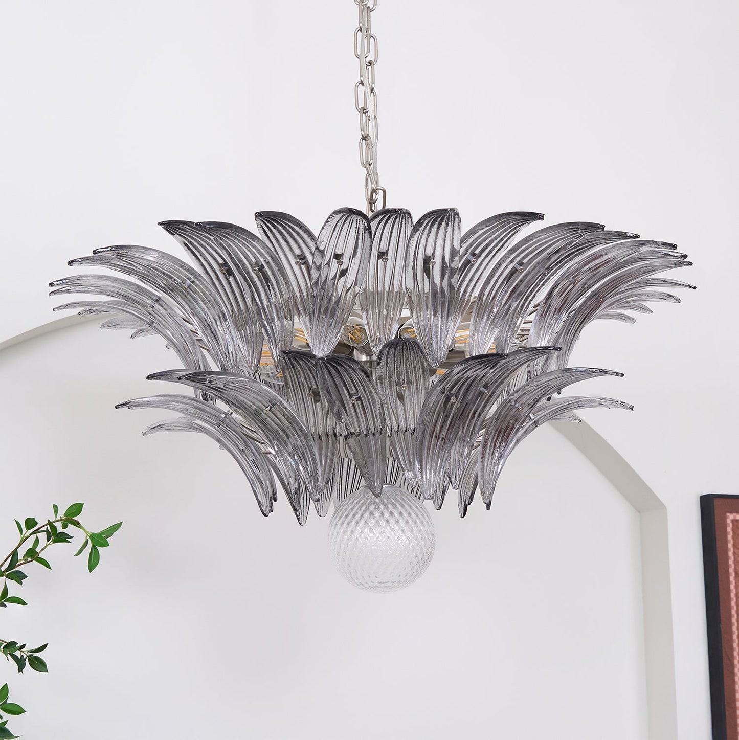 Pavia Glass Chandelier | Metal Frame | Chrome and Grey